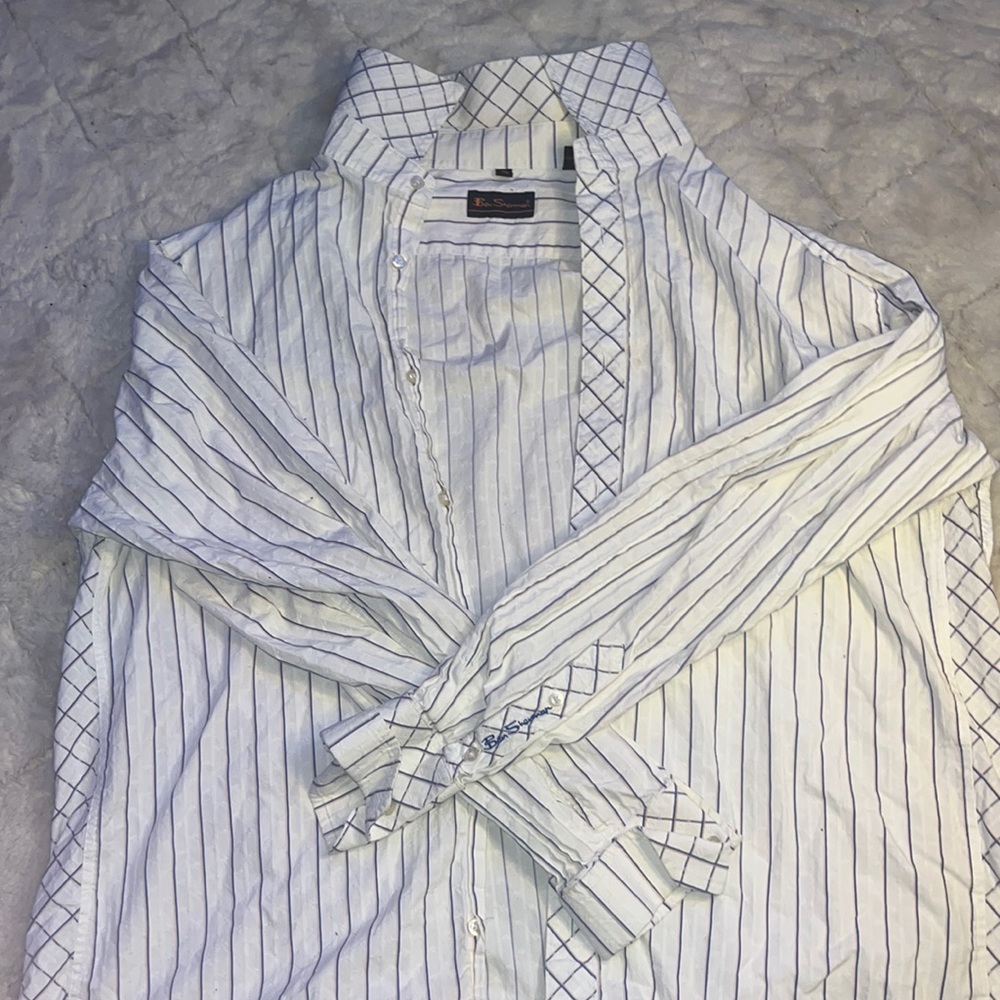 ben sherman XXL white stripped dress shirt